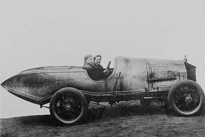 Space Age Car with fins in design far ahead of its time with seated race car driver and known as a 'Richard Special'