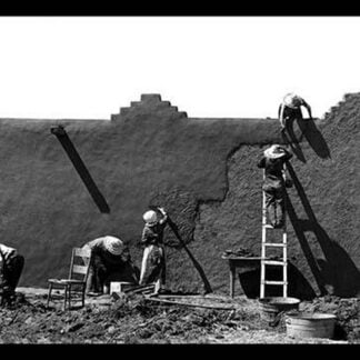 Spanish-American Women Replastering an Adobe House by Russell Lee