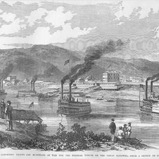 Steamboats transport troops & Munitions on the Great Kanawha River by Frank Leslie