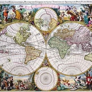Stereographic Map of the World with Classical Illustration by Gerard Valk