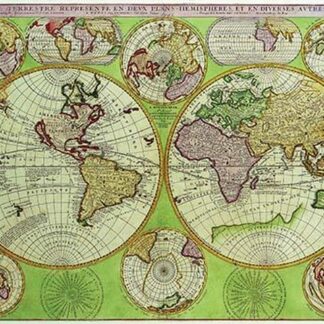 Stereographic World Map with Insets of Polar Projections by Vincenzo Coronelli