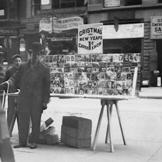 Street Vendor Sells Christmas & New Years Cards of New York Street