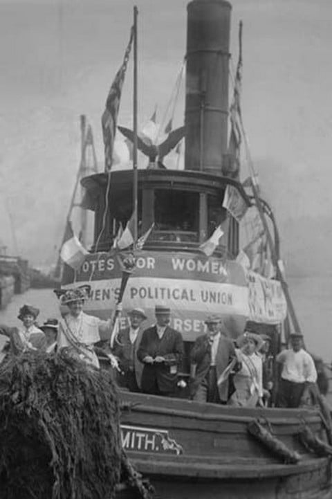 Suffragettes Take to the River in a Tug Boat to Post Banners in Search of Equality