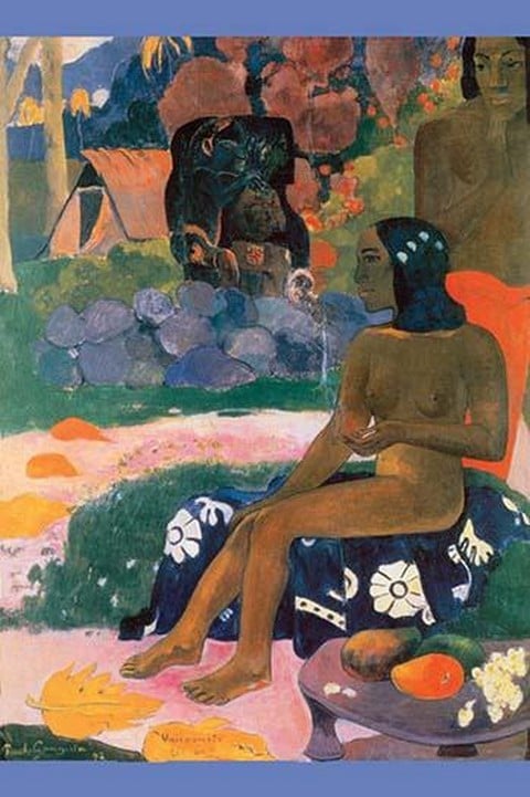 Tahitian Girl Nude Sits on Fabric by Paul Gauguin