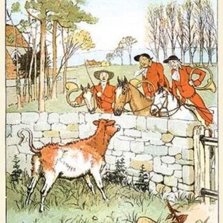 The Huntsmen looked over a stone wall at a cow by Randolph Caldecott
