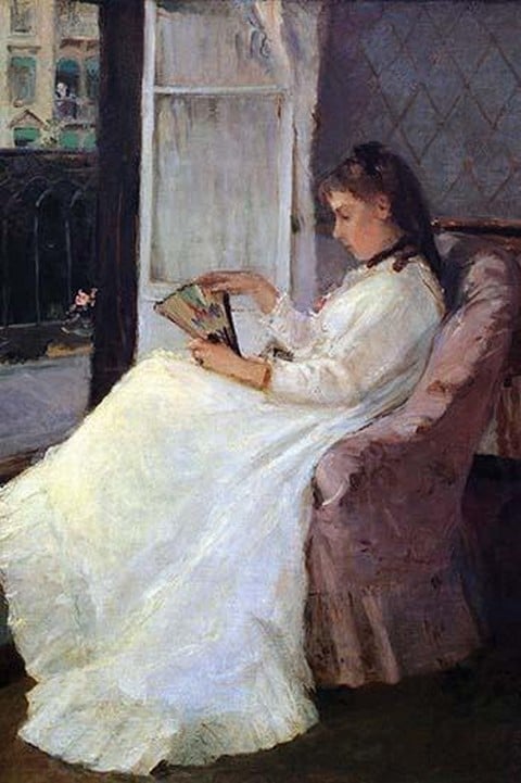 The Sister of the artist at a window by Berthe Morisot