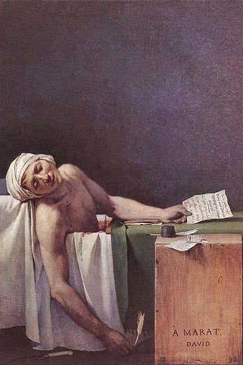 The murdered Marat by Jacques Louis David