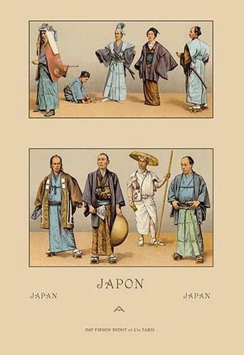 Traditional Dress of Diverse Japanese Castes by Auguste Racinet