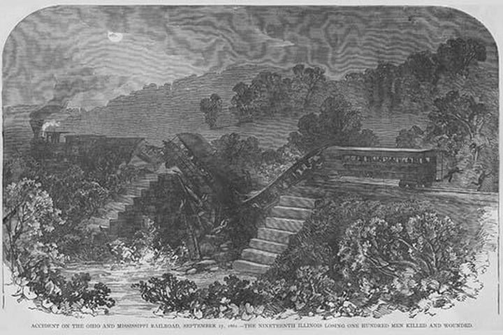 Train Wreck on the Ohio & Mississippi Railroad by Frank Leslie