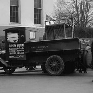 Truck marked as the Turkey Special Delivers a turkey to the White House for Thanksgiving
