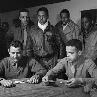 Tuskegee airmen playing cards in the officers' club in the evening #2
