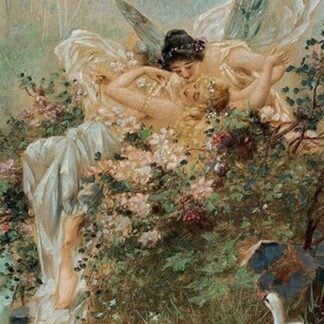 Two Fairies Embracing in a Landscape with a Swan by Hans Zatzka