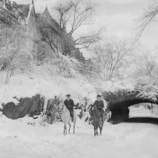 Two Horseback Riding During a Snowfall in Manhattan's Central Park
