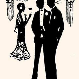 Two Men in Tuxedos and a Woman in Gown in Conversation by Maxfield Parrish