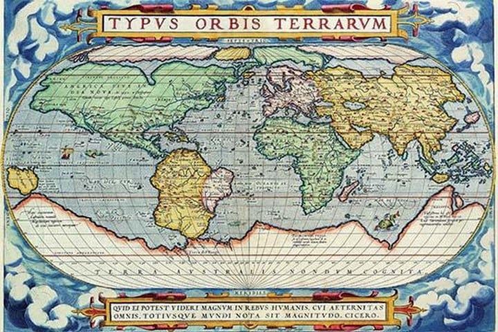 Typus Orbis Terrarum from the Theatre of the World in Apian Projection by Abraham Ortelius