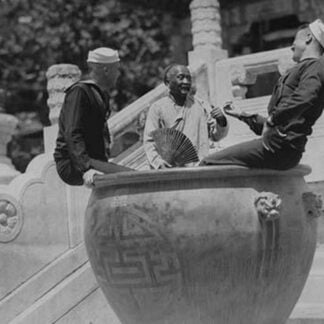 U.S. Navy Sailors on Shore Leave in Beijing frolic in Giant Ceramic Pot with Guide