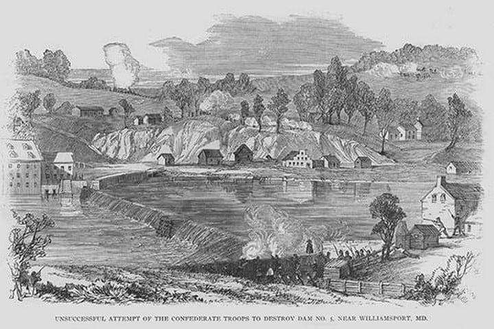 Unsuccessful attempt of Confederates to destroy Dam by Frank Leslie