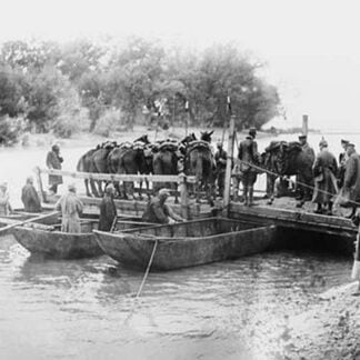 WWI Pontoon Boat Bridge Transports Cavalry over Serbian River