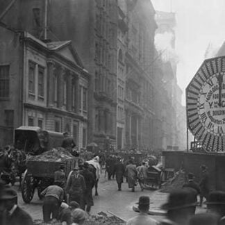 Wagons Trundle Along Manhattan Streets Past a YMCA Clock Sign