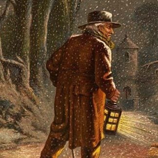 Walking outside in the falling snow wth a lantern on Christmas Eve. by Kronheim & Dalziels