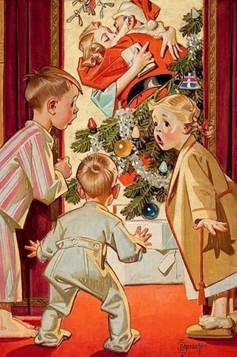 What is Santa doing to Mommy? by Joseph Christian Leyendecker