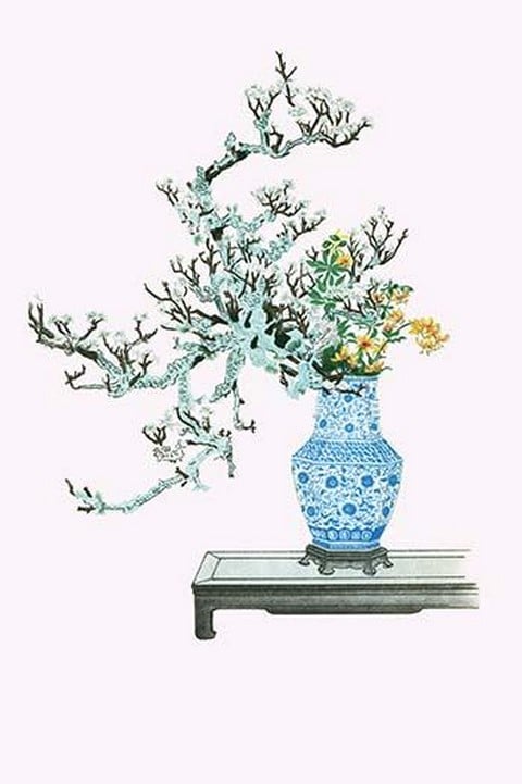 Yamanashi & Takejimayuri (Wild Pear and Lily) in a Blue and White Porcelain Vase by Josiah Conder #2