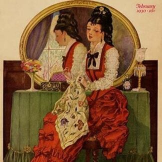 Young Girl Embroiders a Patterned Fabric by Needlecraft Magazine