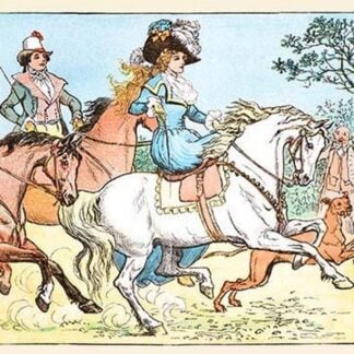 Young Girl Rides a White horse followed by a suitor by Randolph Caldecott