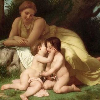 Young Woman Contemplates Two Embracing Infants by William Bouguereau