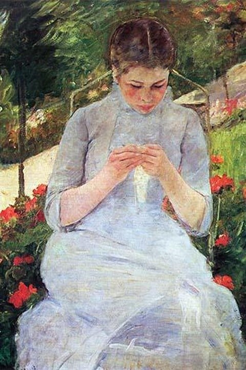 Young Woman Sewing in the Garden by Mary Cassatt