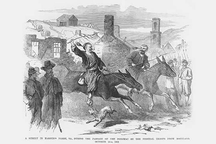 Zouaves Ride Mules Through Harper's Ferry by Frank Leslie